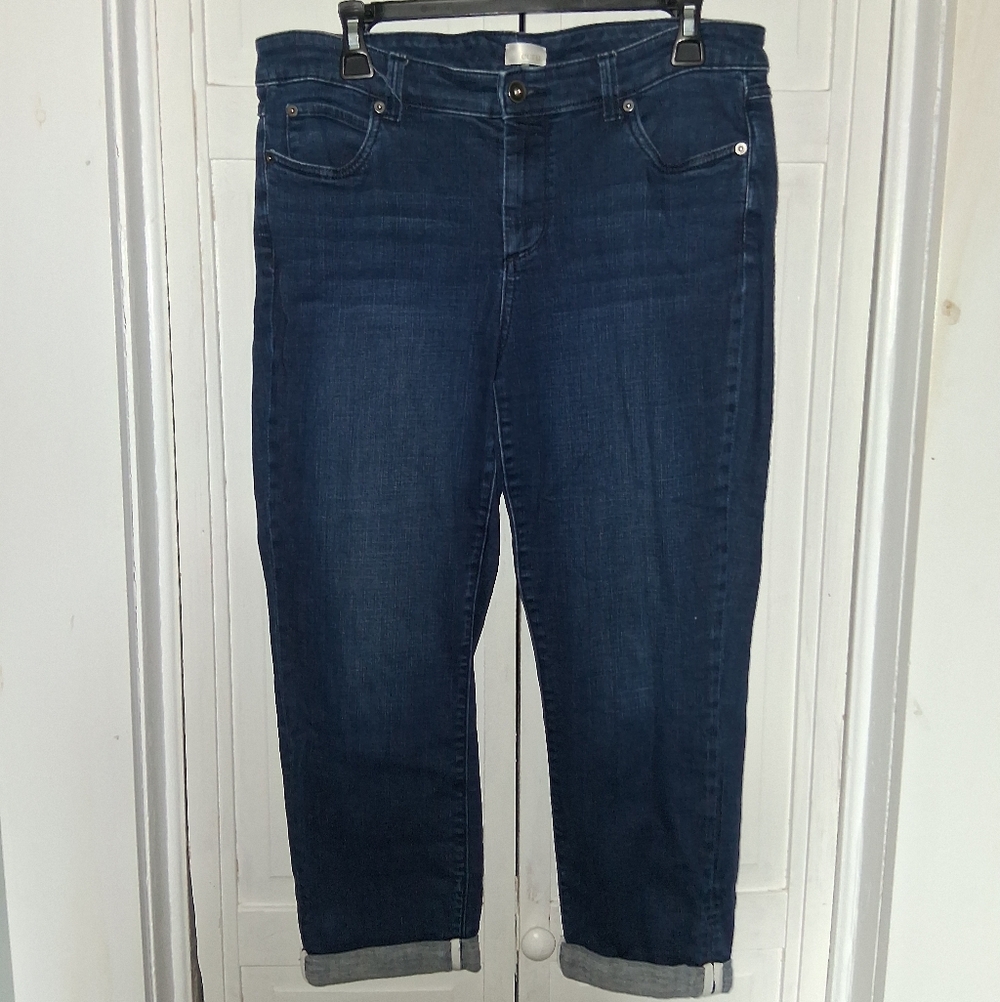 Ecru Dark Indigo Straight Leg Crop Jeans